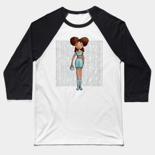 Cute dark skinned girl with a blue outfit and holding a purse in her hand Baseball T-Shirt